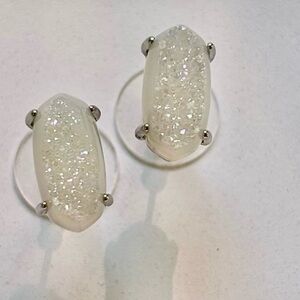 NWT KENDRA SCOTT BETTY White Drusy Oval Stud Earrings